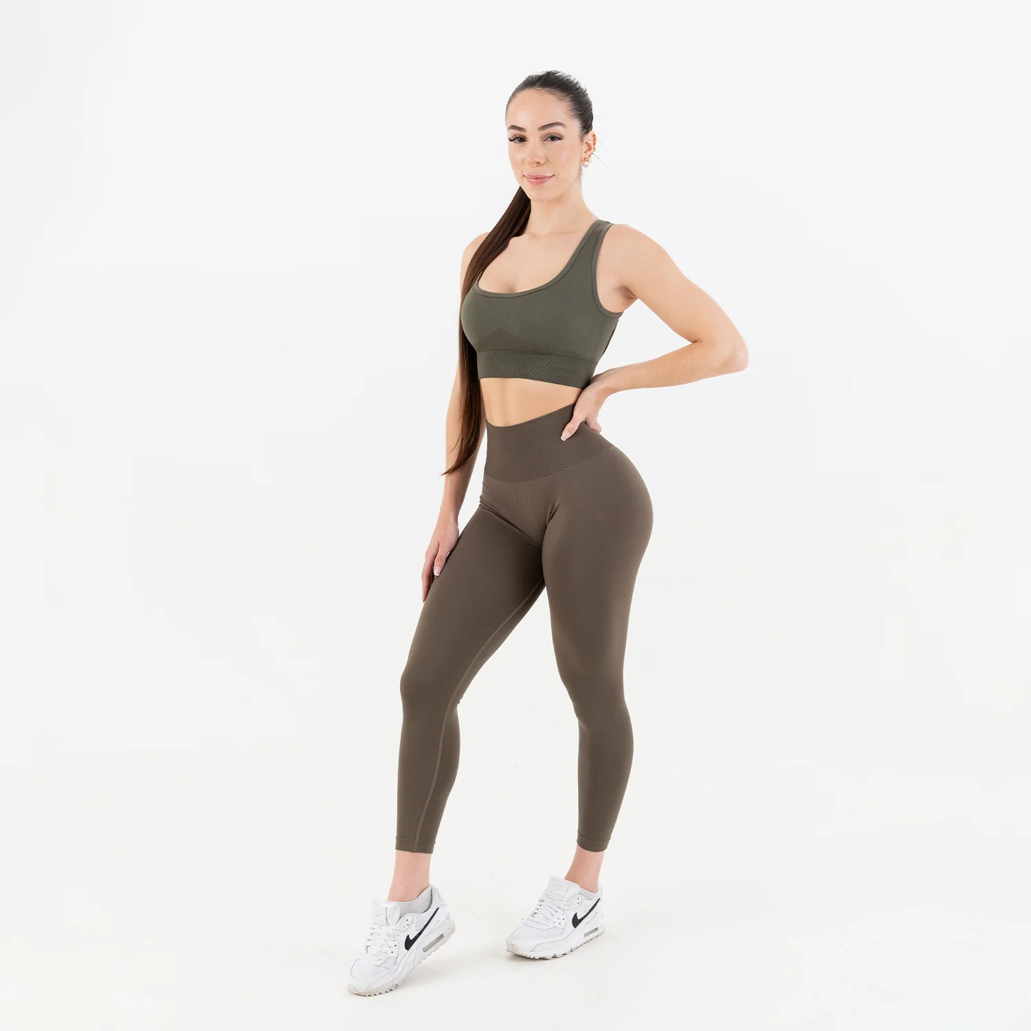 KHAKI GREEN SOLID SEAMLESS LEGGINGS - Image 5