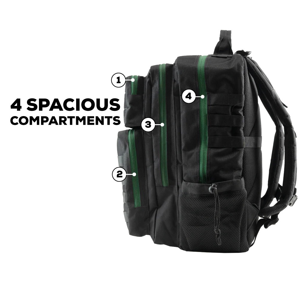 TACTICAL PRO BACKPACK 45L BLACK W/ EMERALD GREEN - Image 5
